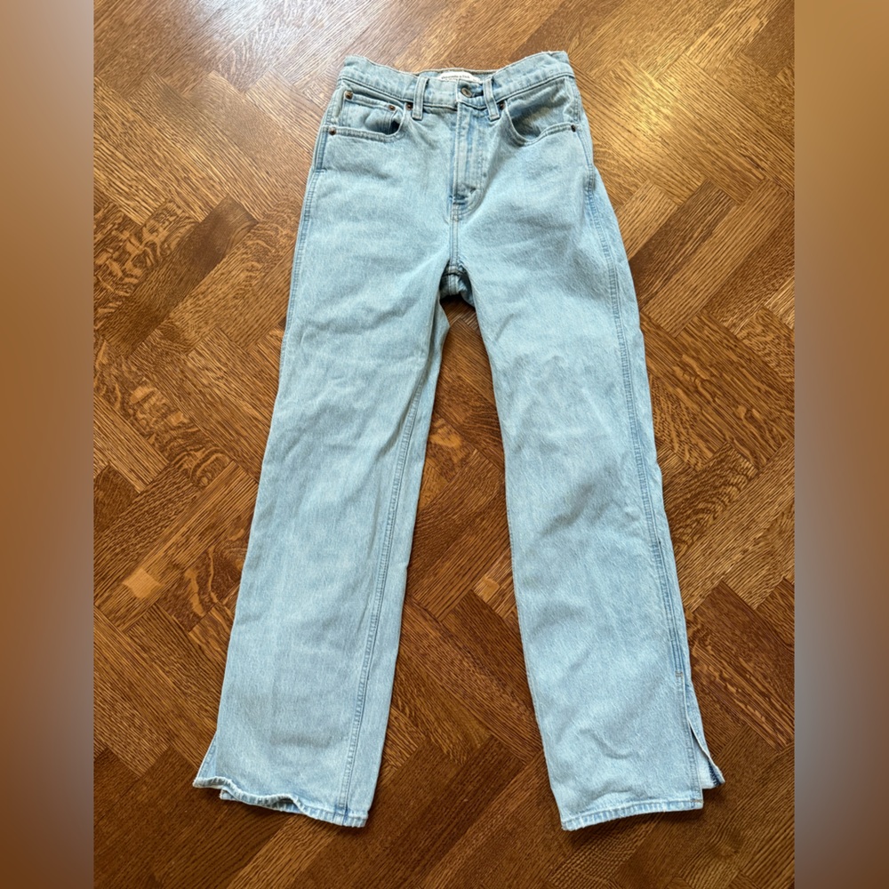 ABERCROMBIE & FITCH‎ 90s Relaxed Jeans High Rise Blue Denim Side Slit 24 Short